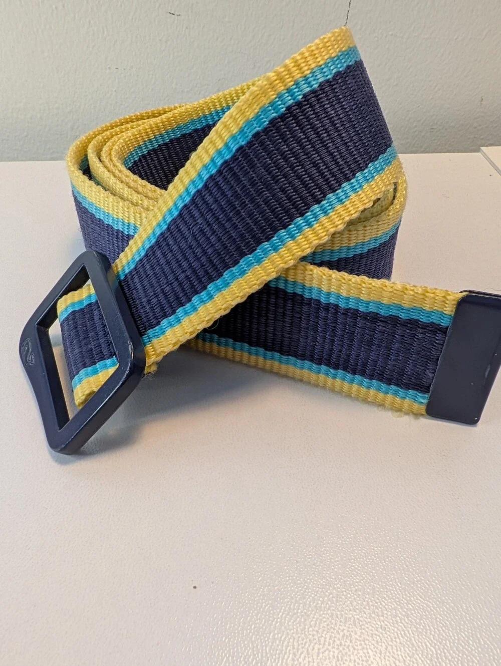 Vineyard Vines Striped Web Belt Navy Yellow Blue Women's Size Large Preppy